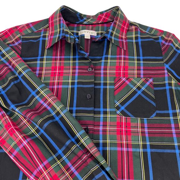 EUC Orvis Plaid Black Red Blue Carefree Button Down Long Sleeve Women's Shirt 12 - Picture 1 of 9